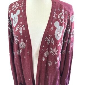 Women's Christmas Disney Maroon Cardigan Sweater